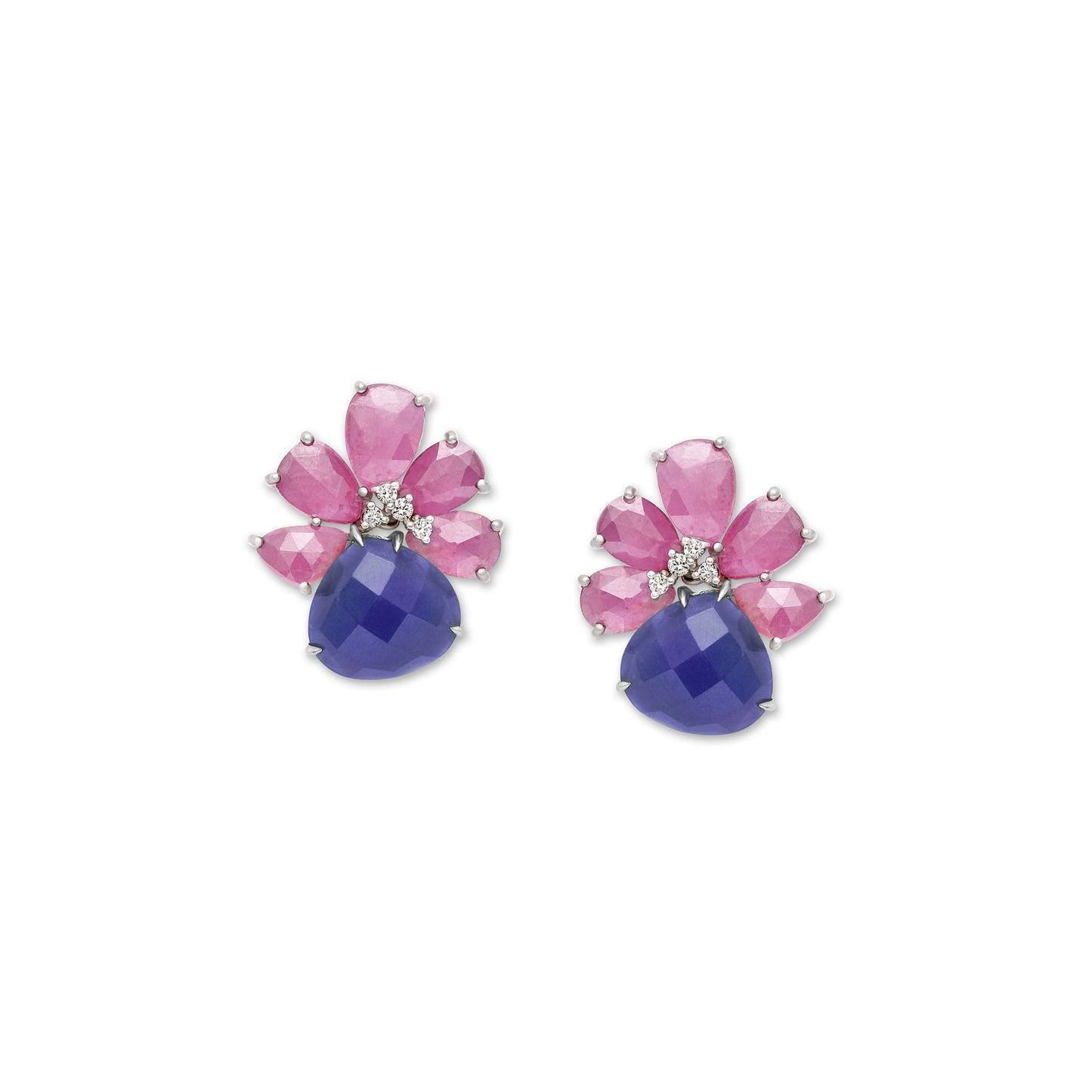 Ruby Diamond and Tanzanite Drop Earrings