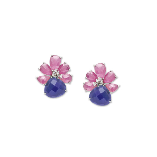 Ruby Diamond and Tanzanite Drop Earrings