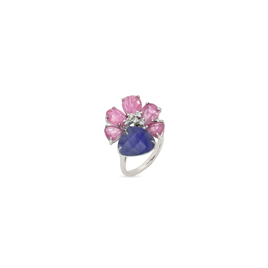 Ruby Diamond and Tanzanite Drop Ring