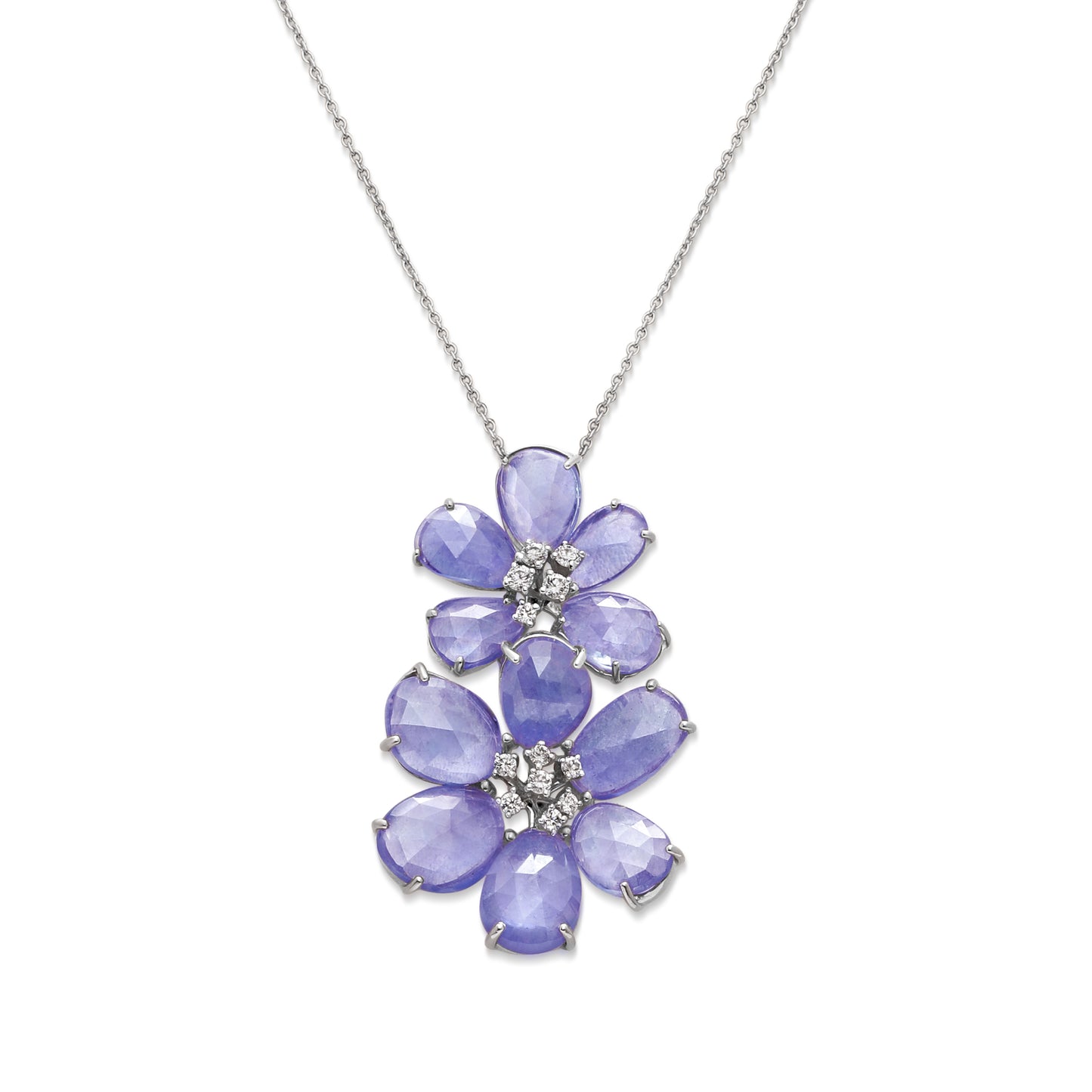 Tanzanite and Diamond Floral Pendant Necklace