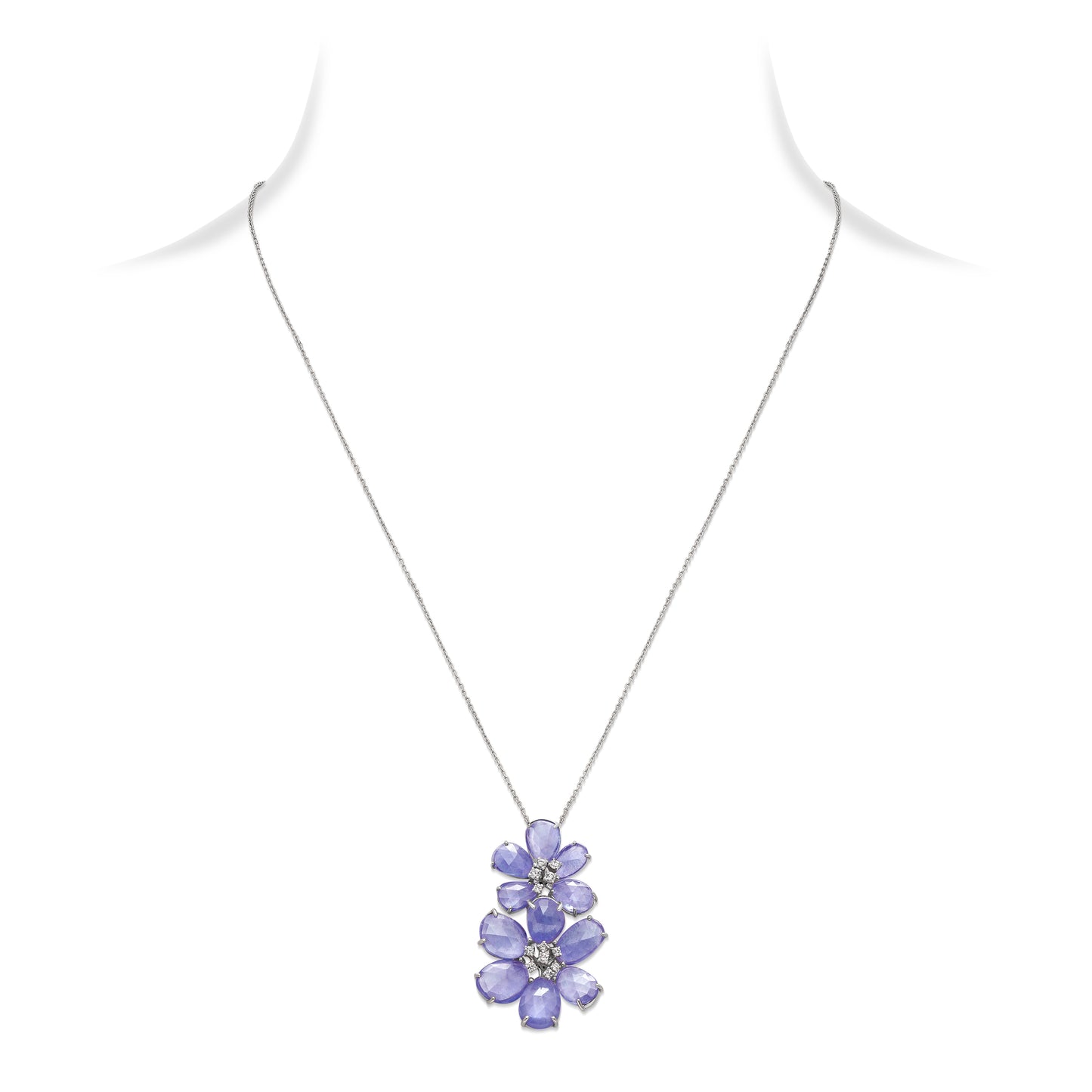 Tanzanite and Diamond Floral Pendant Necklace