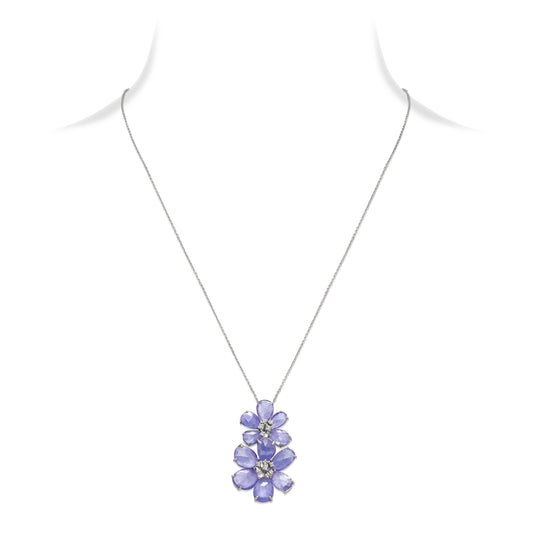 Tanzanite and Diamond Floral Pendant Necklace