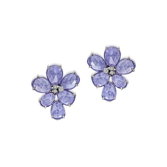 Tanzanite and Diamond Floral Stud Earrings