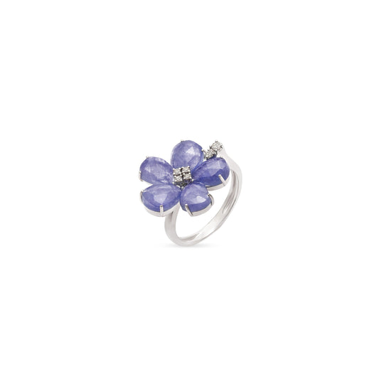 Tanzanite and Diamond Floral Ring