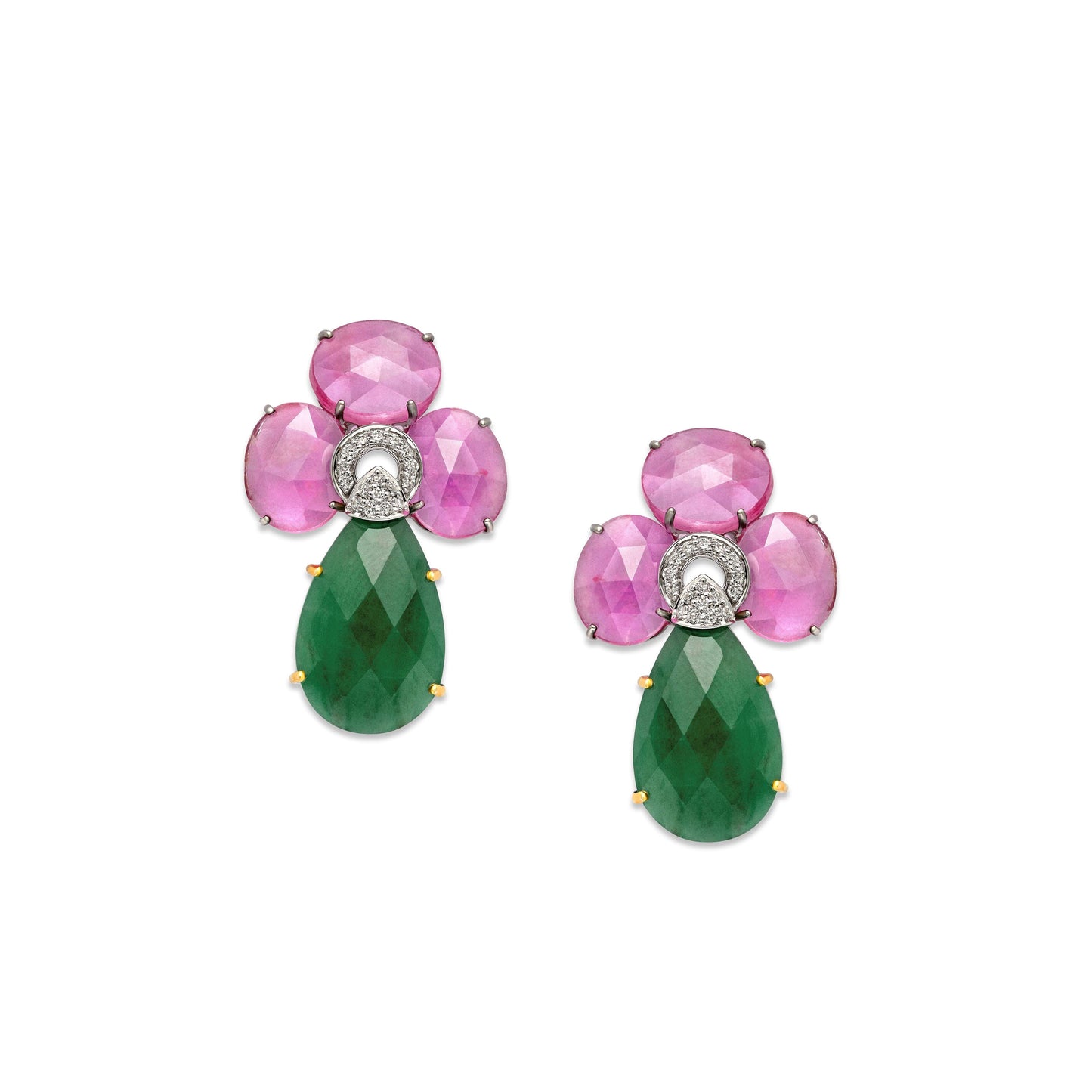 Ruby and Chalcedony Drop Earrings