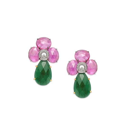 Ruby and Chalcedony Drop Earrings
