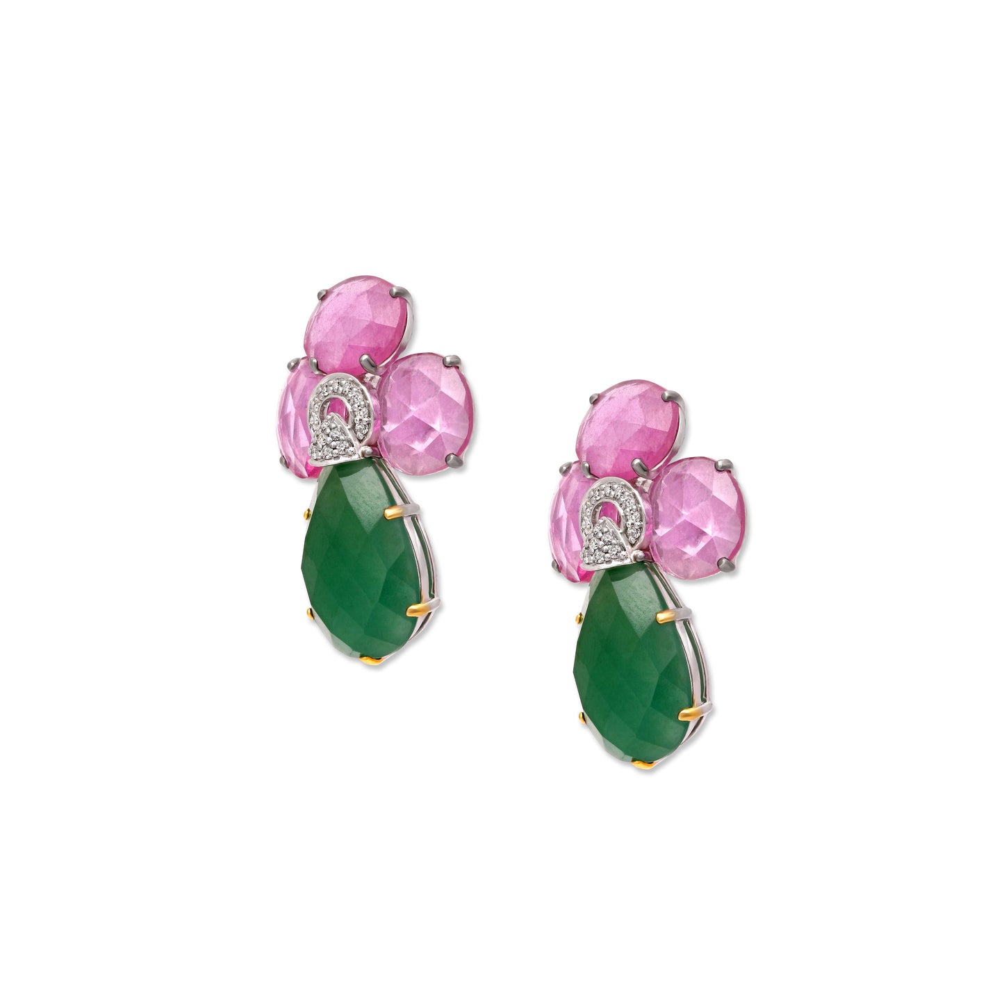 Ruby and Chalcedony Drop Earrings