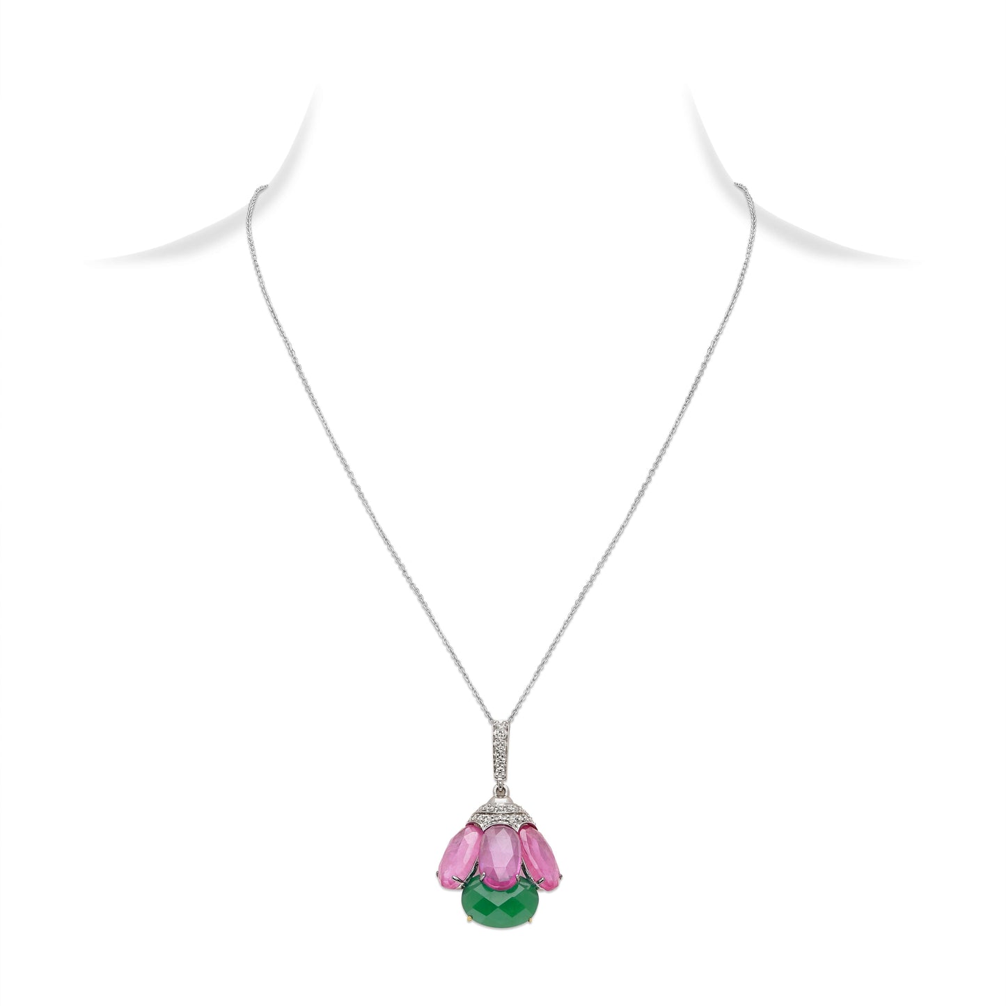 Ruby and Chalcedony Bloom Pendant Necklace