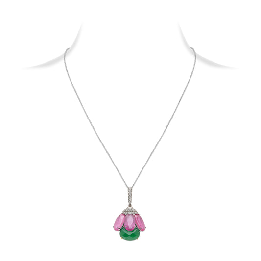 Ruby and Chalcedony Bloom Pendant Necklace