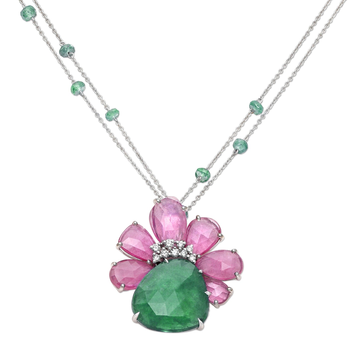 Ruby and Chalcedony Drop Pendant Necklace