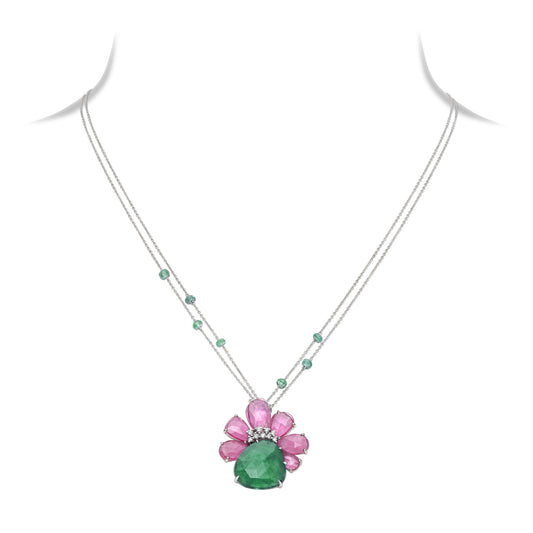 Ruby and Chalcedony Drop Pendant Necklace
