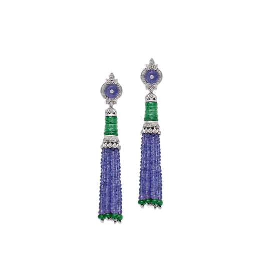 Tanzanite and Green Onyx Tassel Earrings