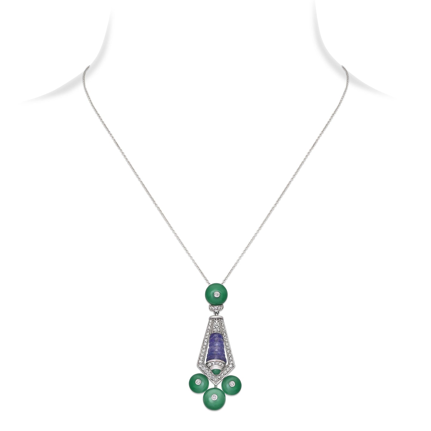 Tanzanite and Green Onyx Pendant Necklace