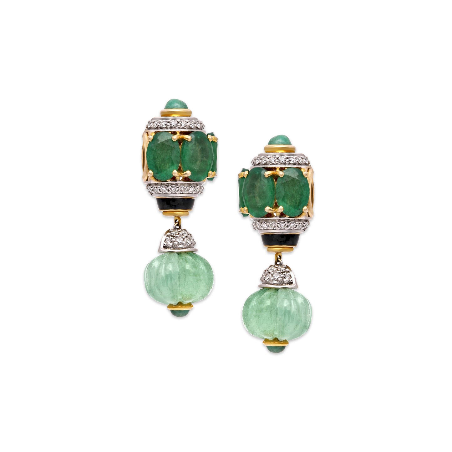 Emerald and Diamond Hanging Earrings