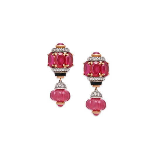 Ruby and Diamond Hanging Earrings