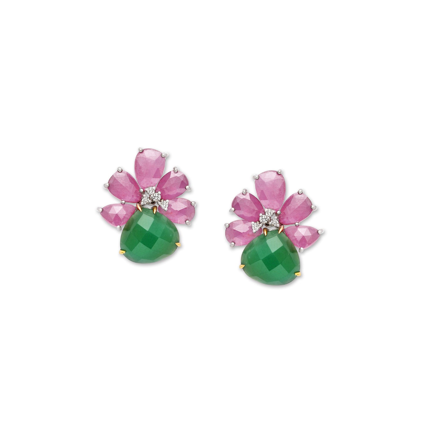 Ruby Diamond and Chalcedony Drop Earrings