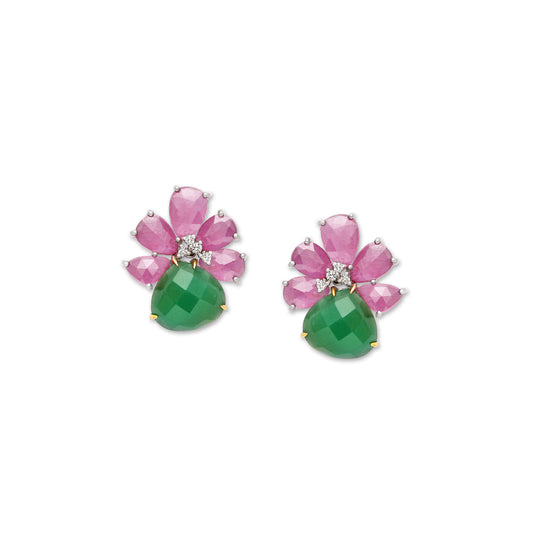 Ruby Diamond and Chalcedony Drop Earrings