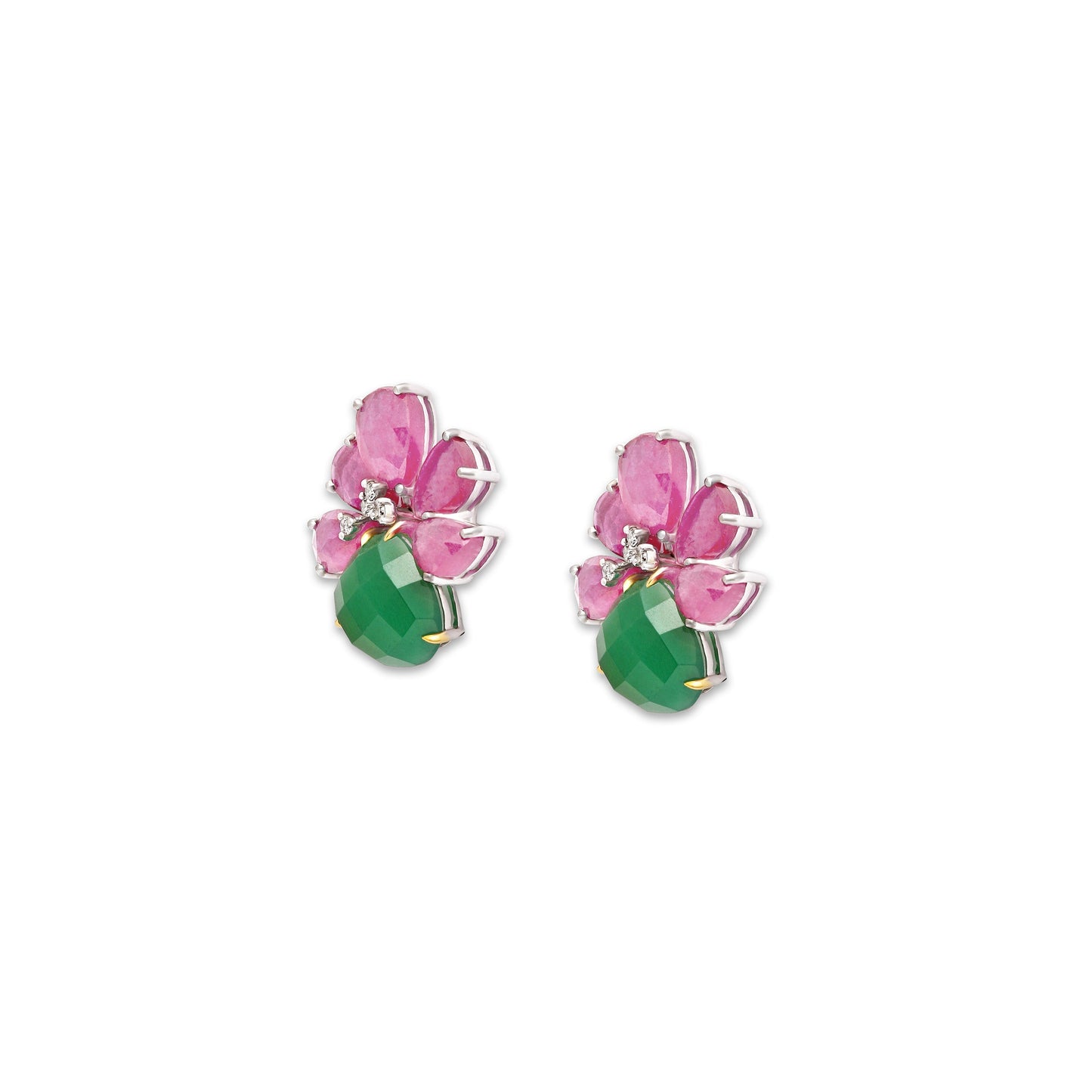 Ruby Diamond and Chalcedony Drop Earrings