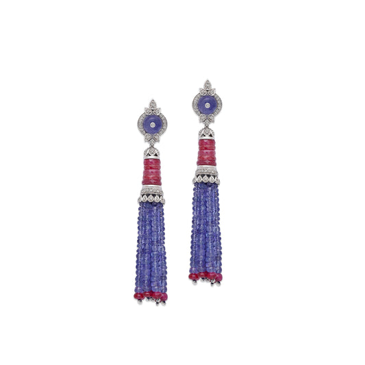 Ruby Tanzanite Diamond Tassel Earrings