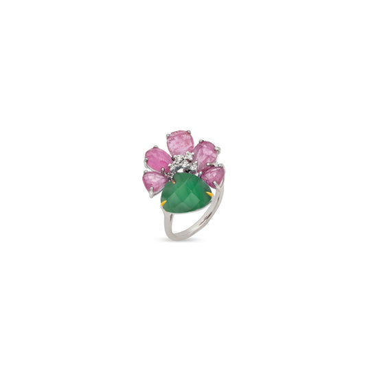 Ruby Diamond and Chalcedony Drop Ring