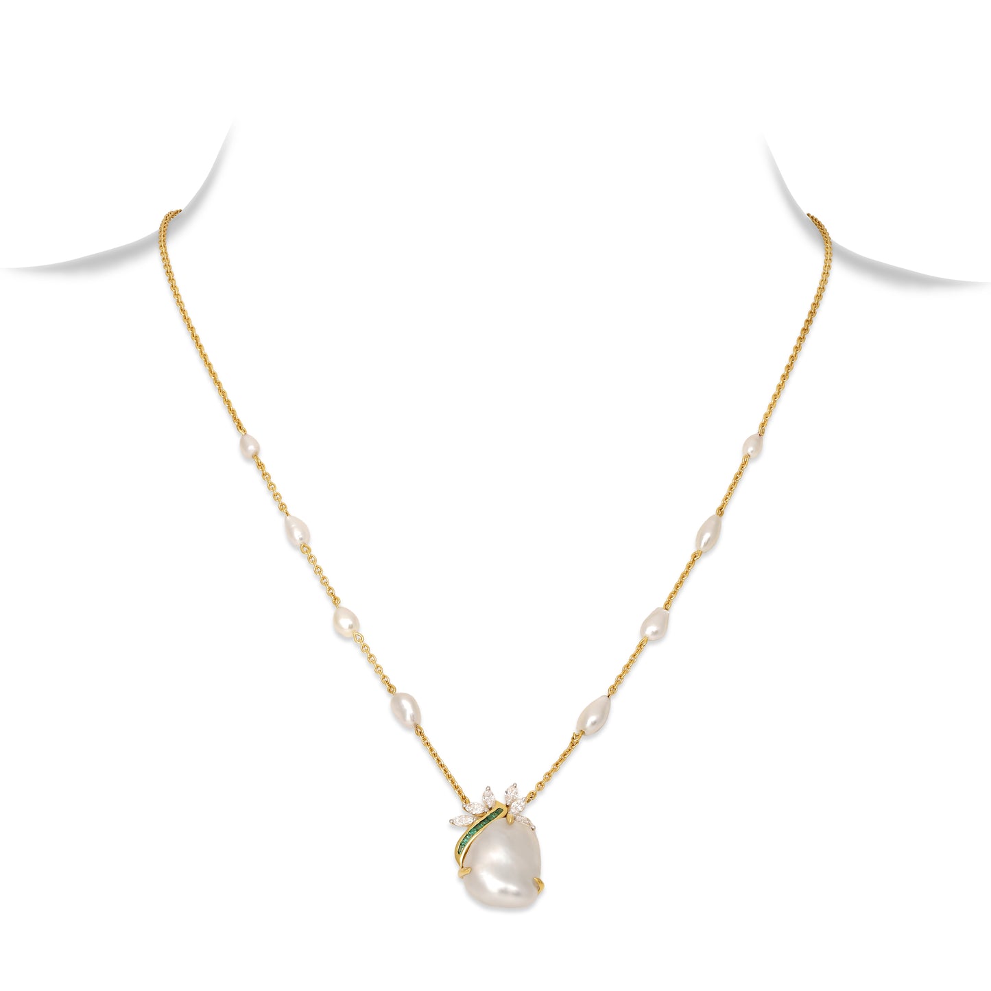 Keshi Pearl and Emerald Pendant