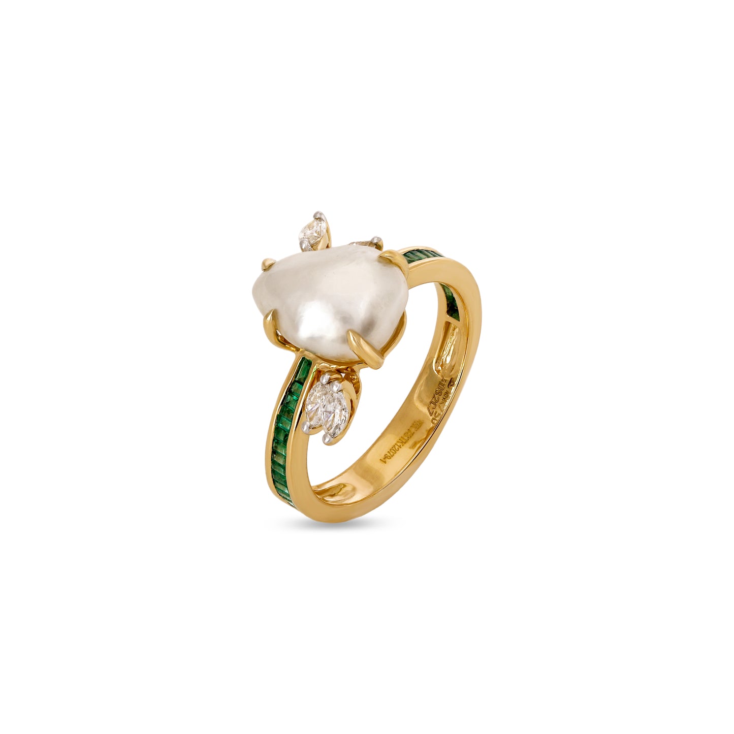 Keshi Pearl and Emerald Ring