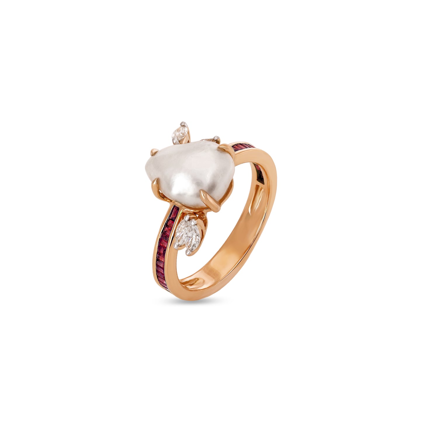 Keshi Pearl and Ruby Ring