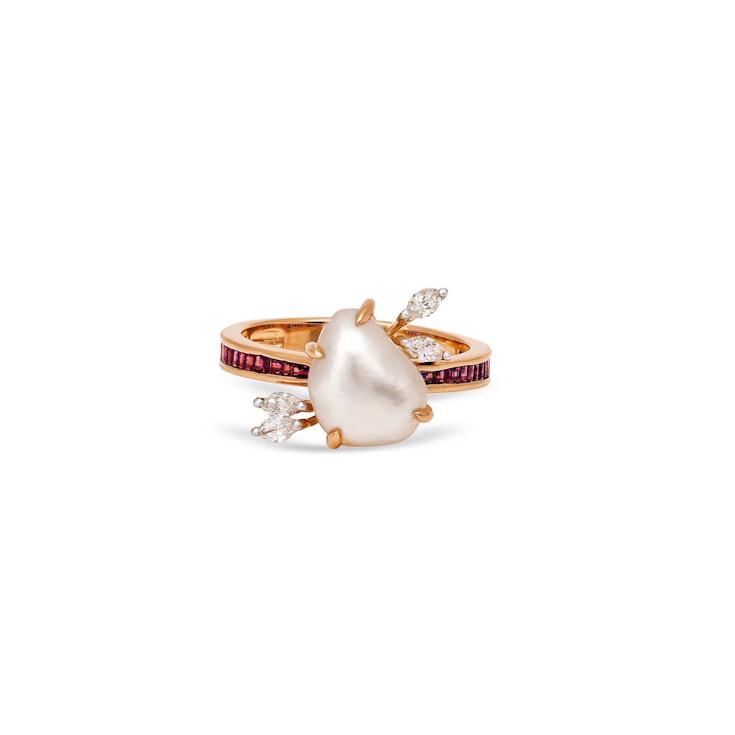Keshi Pearl and Ruby Ring