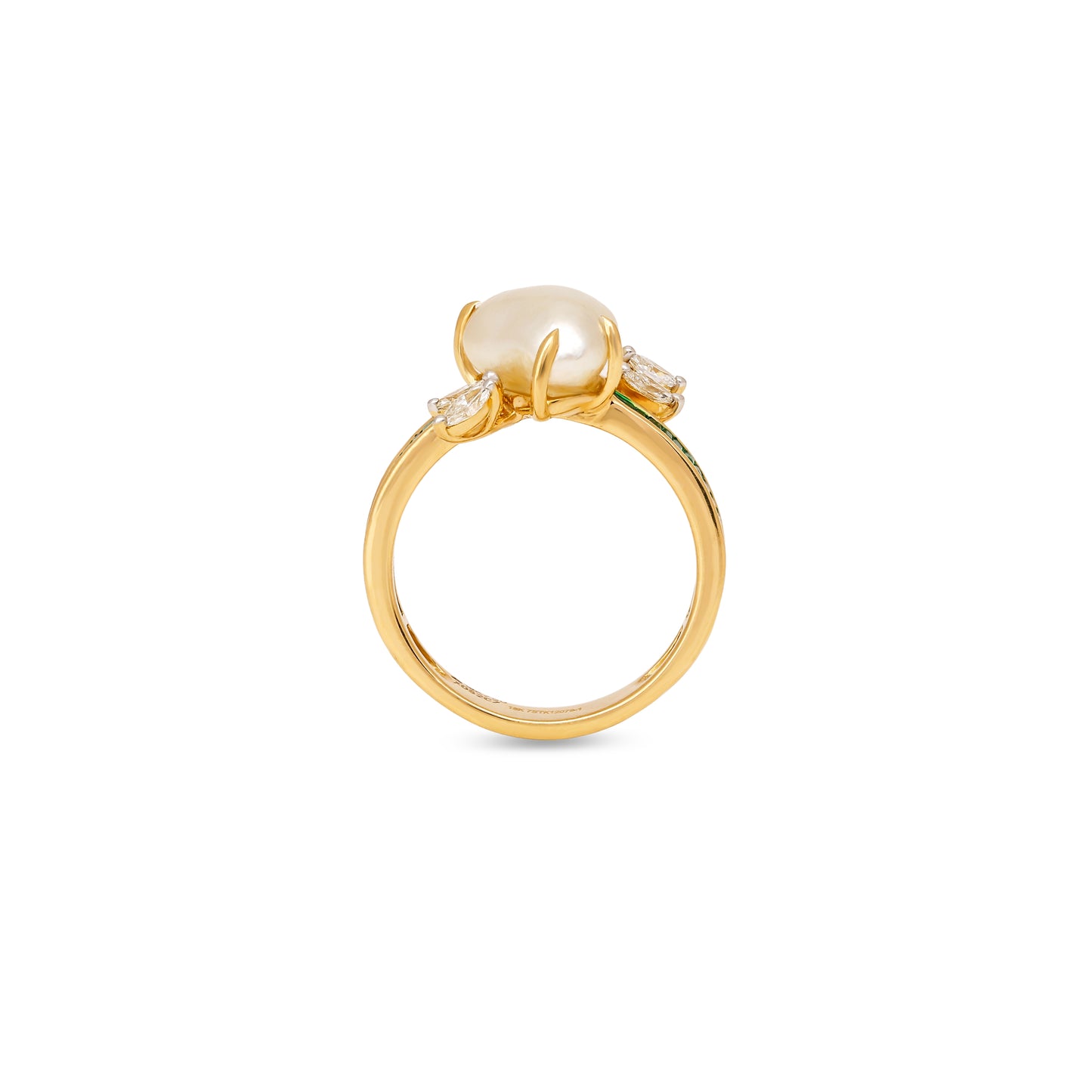 Keshi Pearl and Emerald Ring