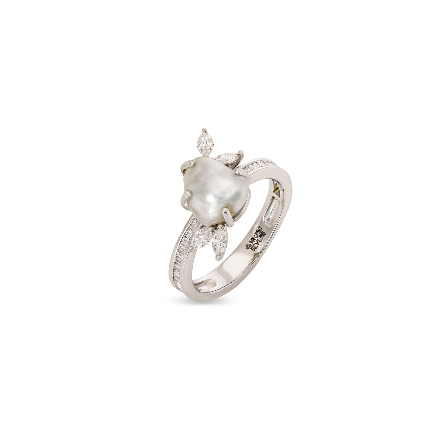 Keshi Pearl and Diamond Ring