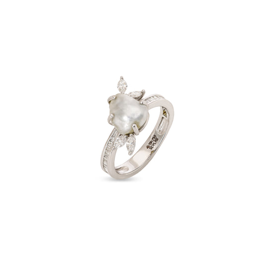 Keshi Pearl and Diamond Ring