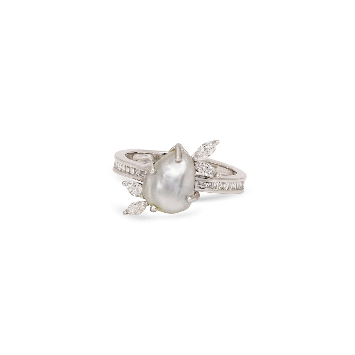 Keshi Pearl and Diamond Ring