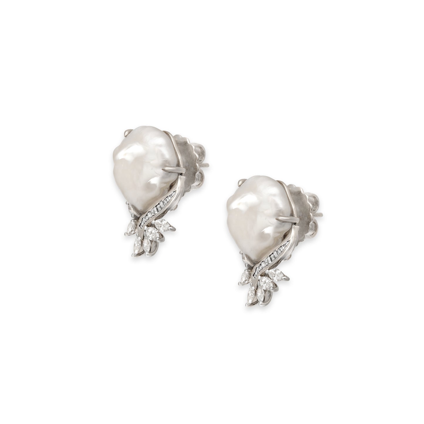 Keshi Pearl and Diamond Earrings
