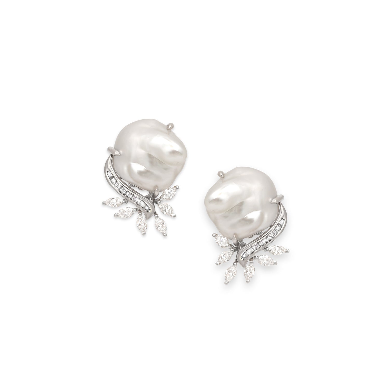 Keshi Pearl and Diamond Earrings