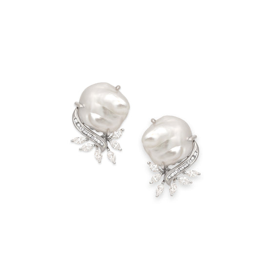 Keshi Pearl and Diamond Earrings