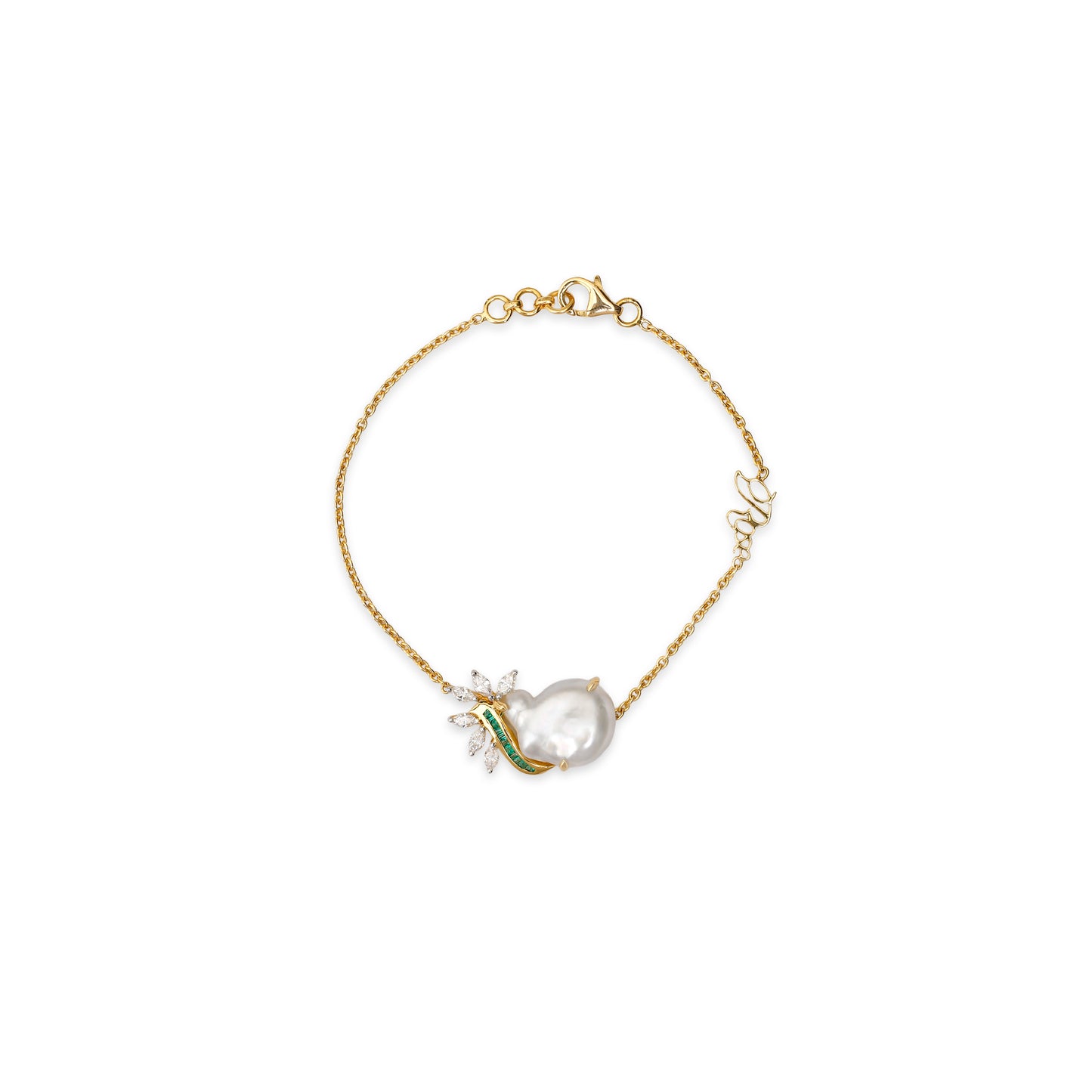 Keshi Pearl and Emerald Bracelet
