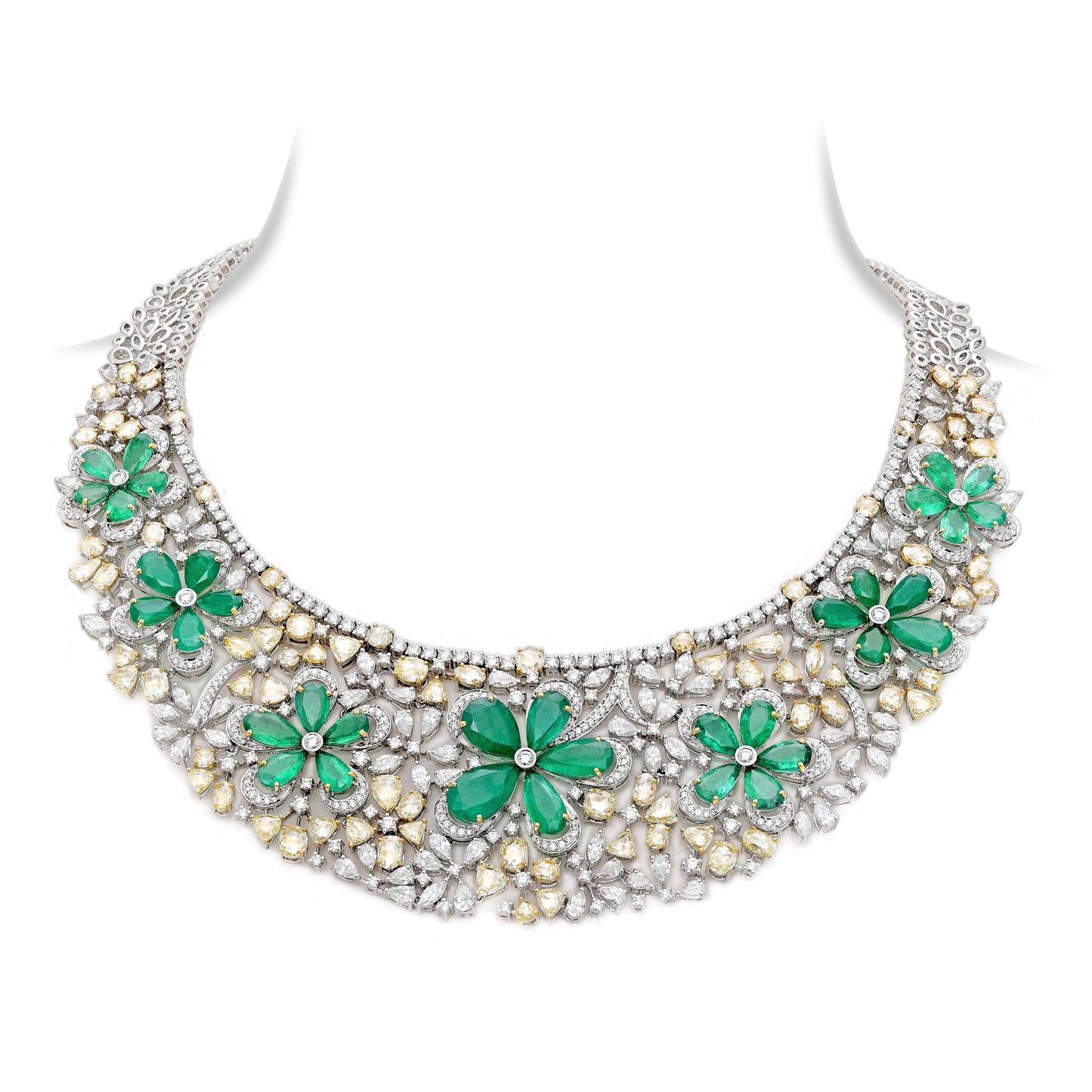 Yellow Diamond Emerald Bouquet Bridal Necklace
