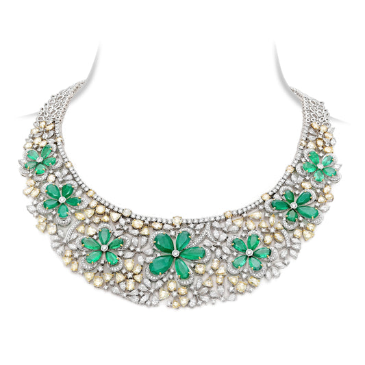 Yellow Diamond Emerald Bouquet Bridal Necklace