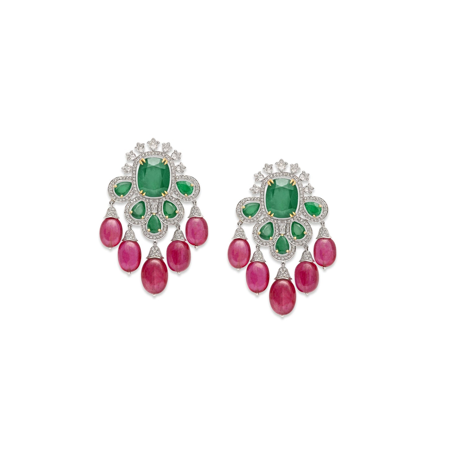 Ruby Emerald Floral Earrings
