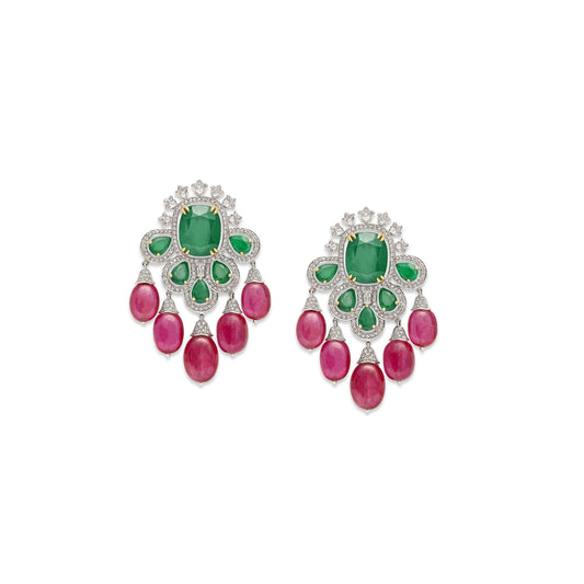 Ruby Emerald Floral Earrings