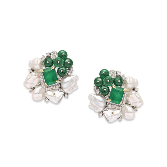 Keshi Pearl Emerald Stud Earrings