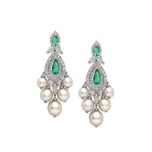 Diamond Emerald Drop Bridal Earrings