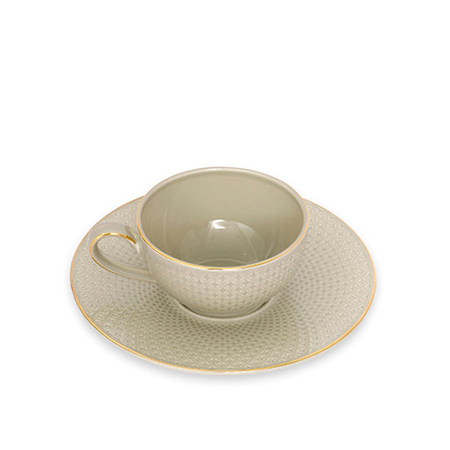 Grigio Honey Comb - 12pc Tea Cup & Saucer Set (6 Tea cups & 6 Saucers)