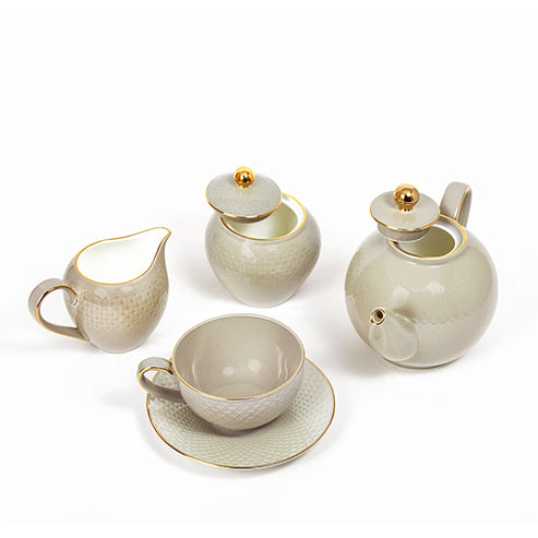 Grigio Honey Comb - Tea Set of 17 pieces
(6 tea cups, 6 saucers, 1 creamer, 1 sugar pot with lid, 1 tea pot with lid)